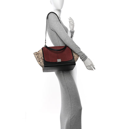 Celine Snakeskin Calfskin Medium Trapeze Black Red 2 of 10