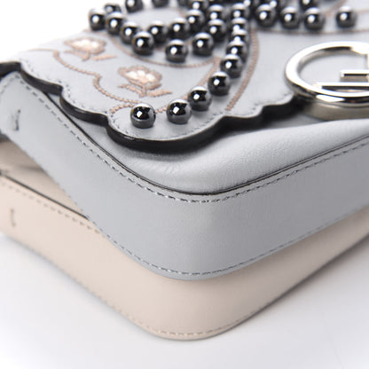 Fendi Vitello Dolce F is Flowers and Bows Scalloped Micro Double Baguette Grigio Perla Camelia 7 of 13
