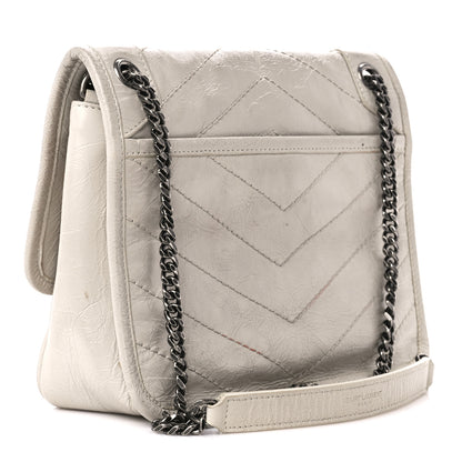 Saint Laurent Crinkled Calfskin Matelasse Monogram Baby Niki Chain Satchel White 3 of 12