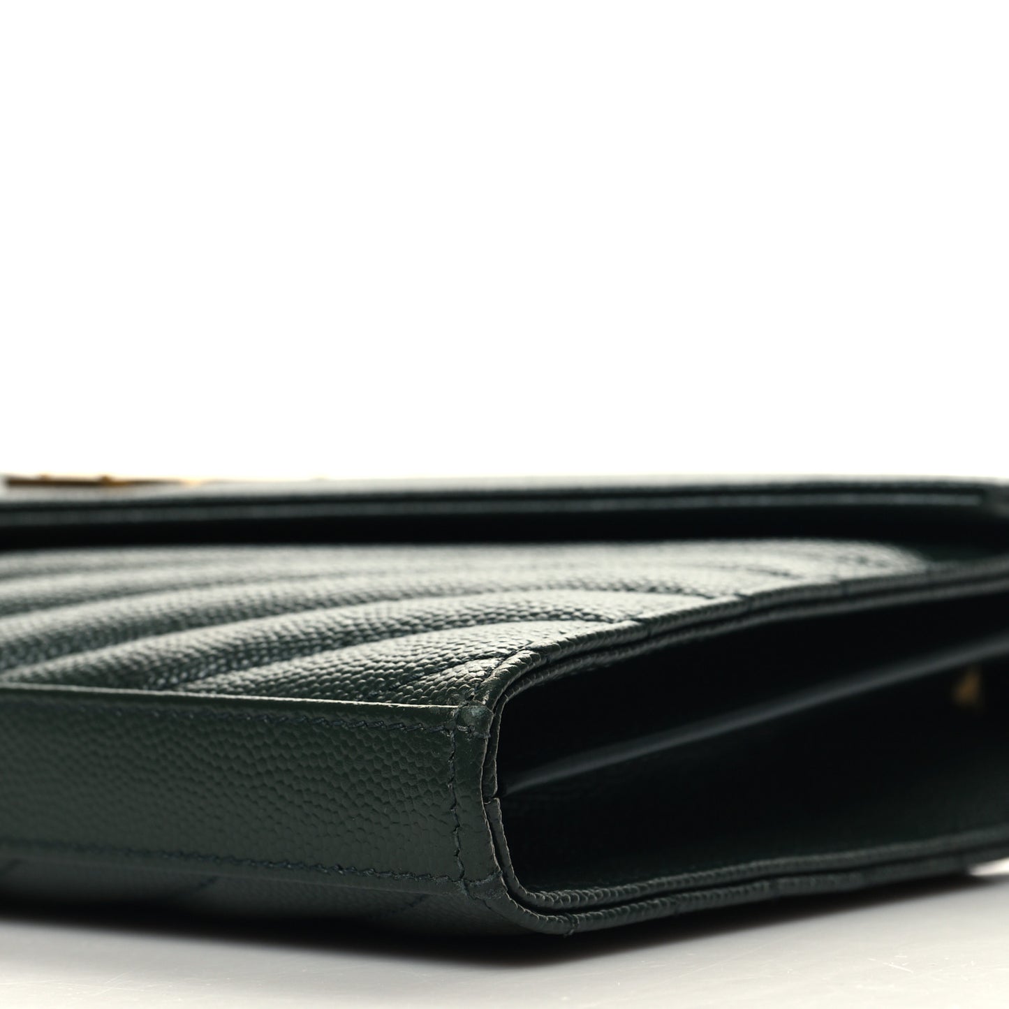 Grain De Poudre Matelasse Chevron Monogram Chain Wallet Dark Green