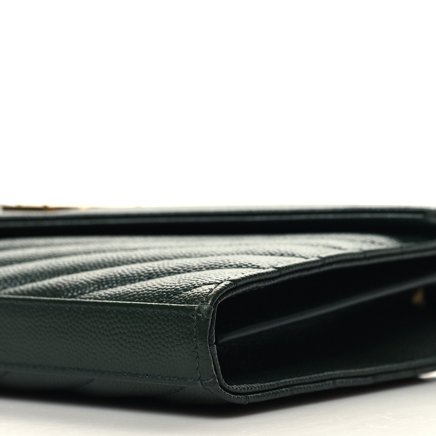 Saint Laurent Grain De Poudre Matelasse Chevron Monogram Chain Wallet Dark Green 10 of 10