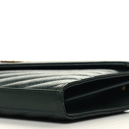 Saint Laurent Grain De Poudre Matelasse Chevron Monogram Chain Wallet Dark Green 10 of 10