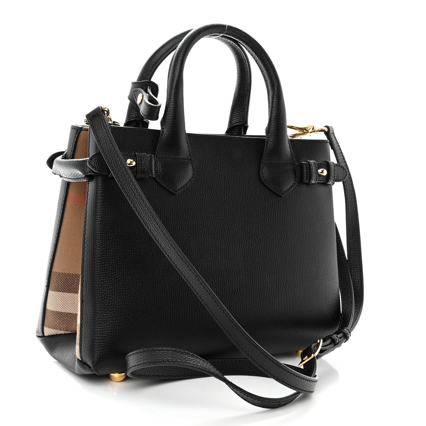 Grainy Calfskin House Check Small Banner Tote Black