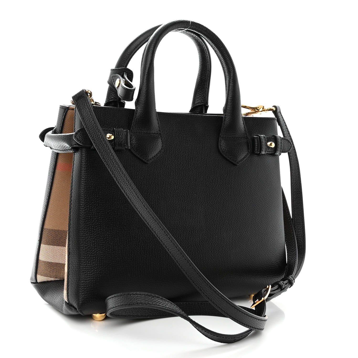 Burberry Grainy Calfskin House Check Small Banner Tote Black 3 of 9