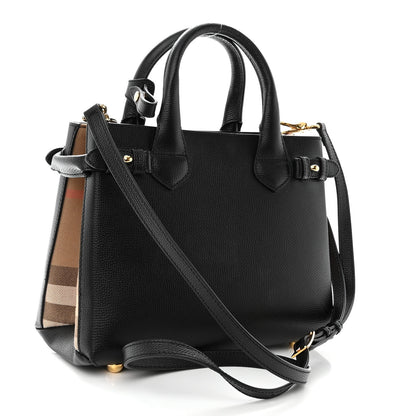 Burberry Grainy Calfskin House Check Small Banner Tote Black 3 of 9