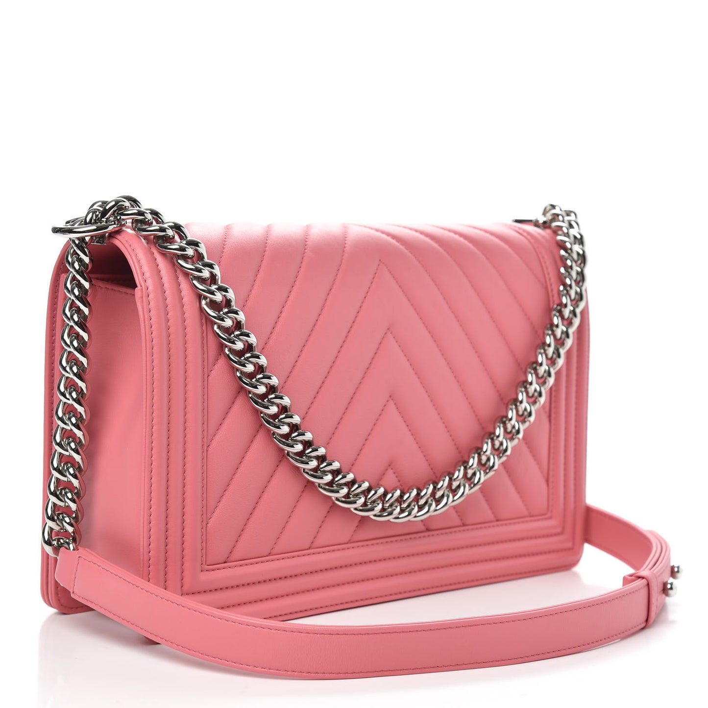 Lambskin Chevron Quilted New Medium Boy Flap Pink