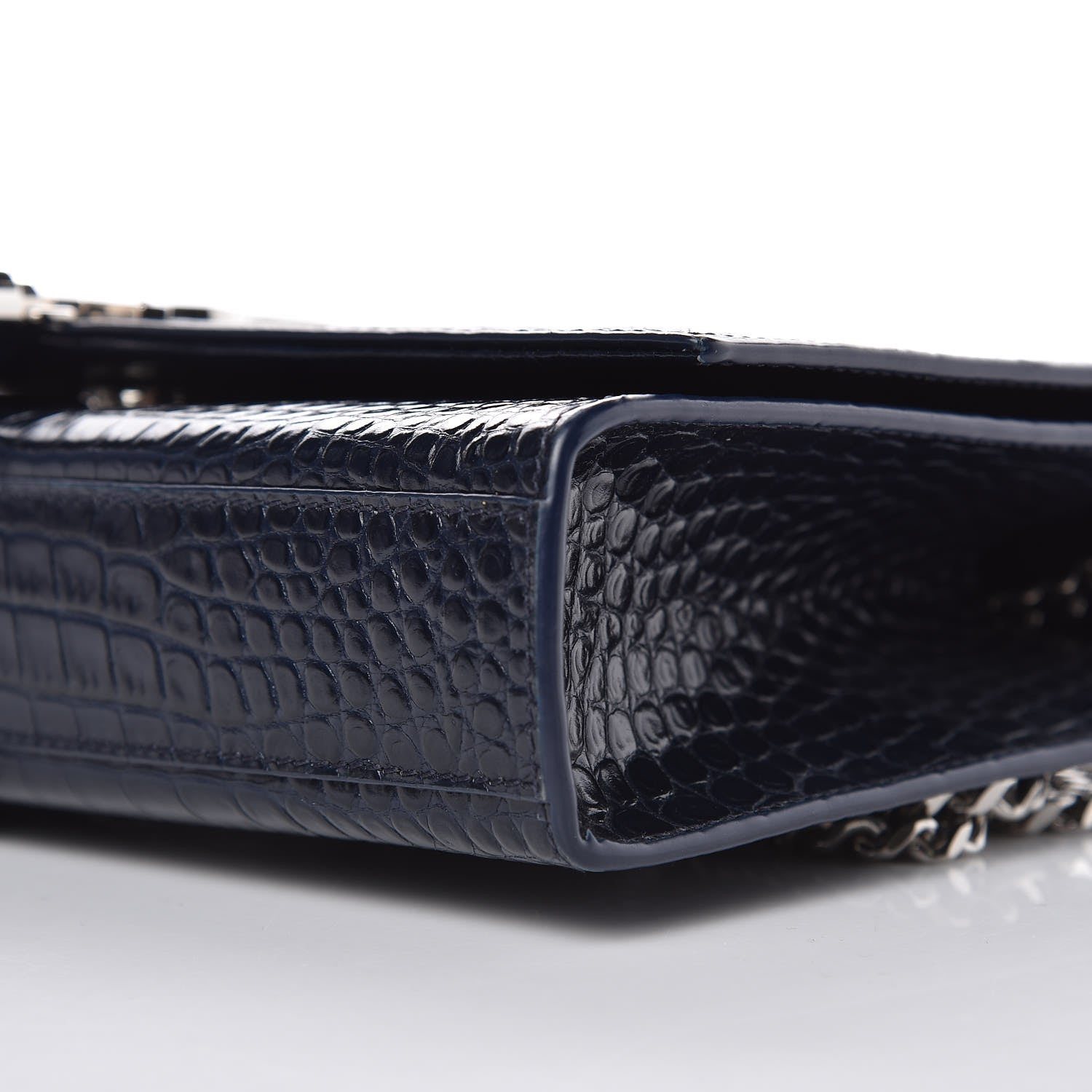 Saint Laurent Calfskin Crocodile Embossed Medium Classic Monogram Kate Tassel Satchel Blue Sapphire 9 of 10