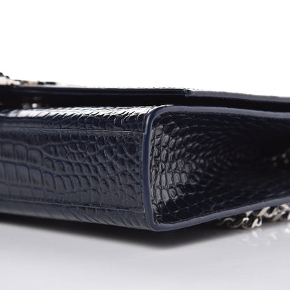 Saint Laurent Calfskin Crocodile Embossed Medium Classic Monogram Kate Tassel Satchel Blue Sapphire 9 of 10