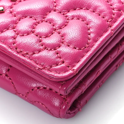 Chanel Lambskin Camellia Embossed Compact Wallet Fuchsia 9 of 10