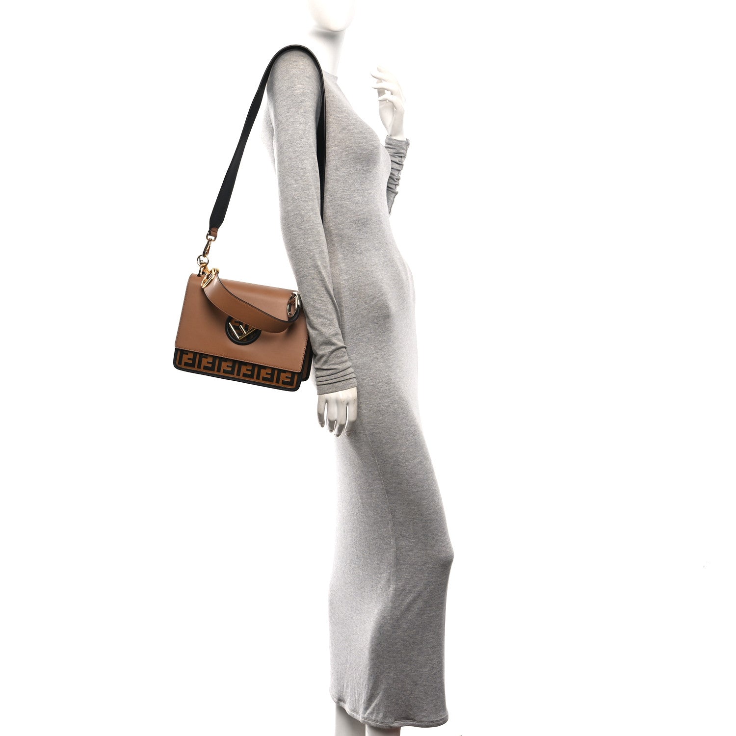 Fendi Vitello Century F is Fendi FF Embossed Kan I Shoulder Bag Orzo Tobacco 2 of 9