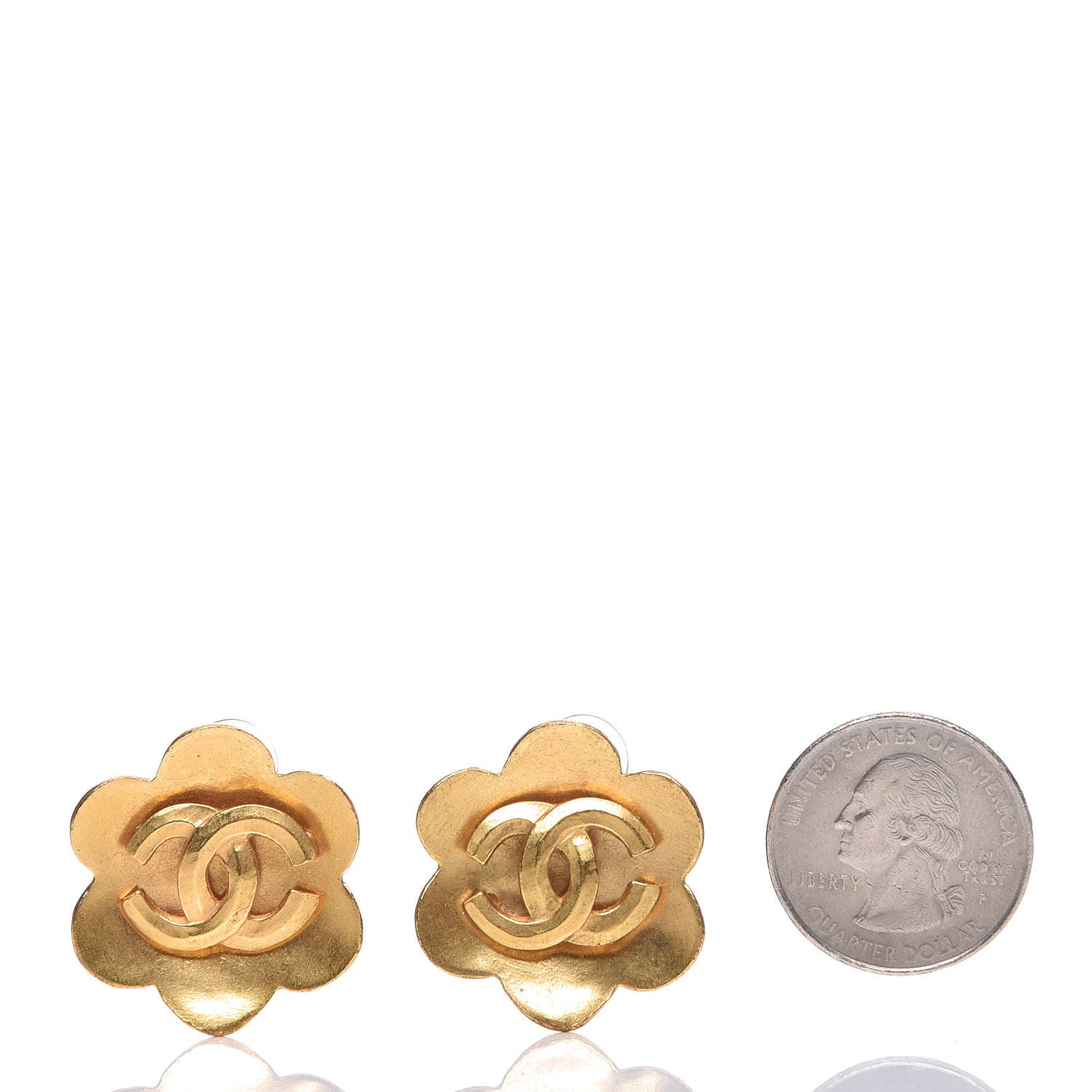 Chanel CC Camellia Clip On Earrings Gold 2 of 4