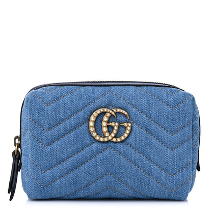 Gucci Denim Matelasse Pearly GG Marmont Cosmetic Case Blue 1 of 10