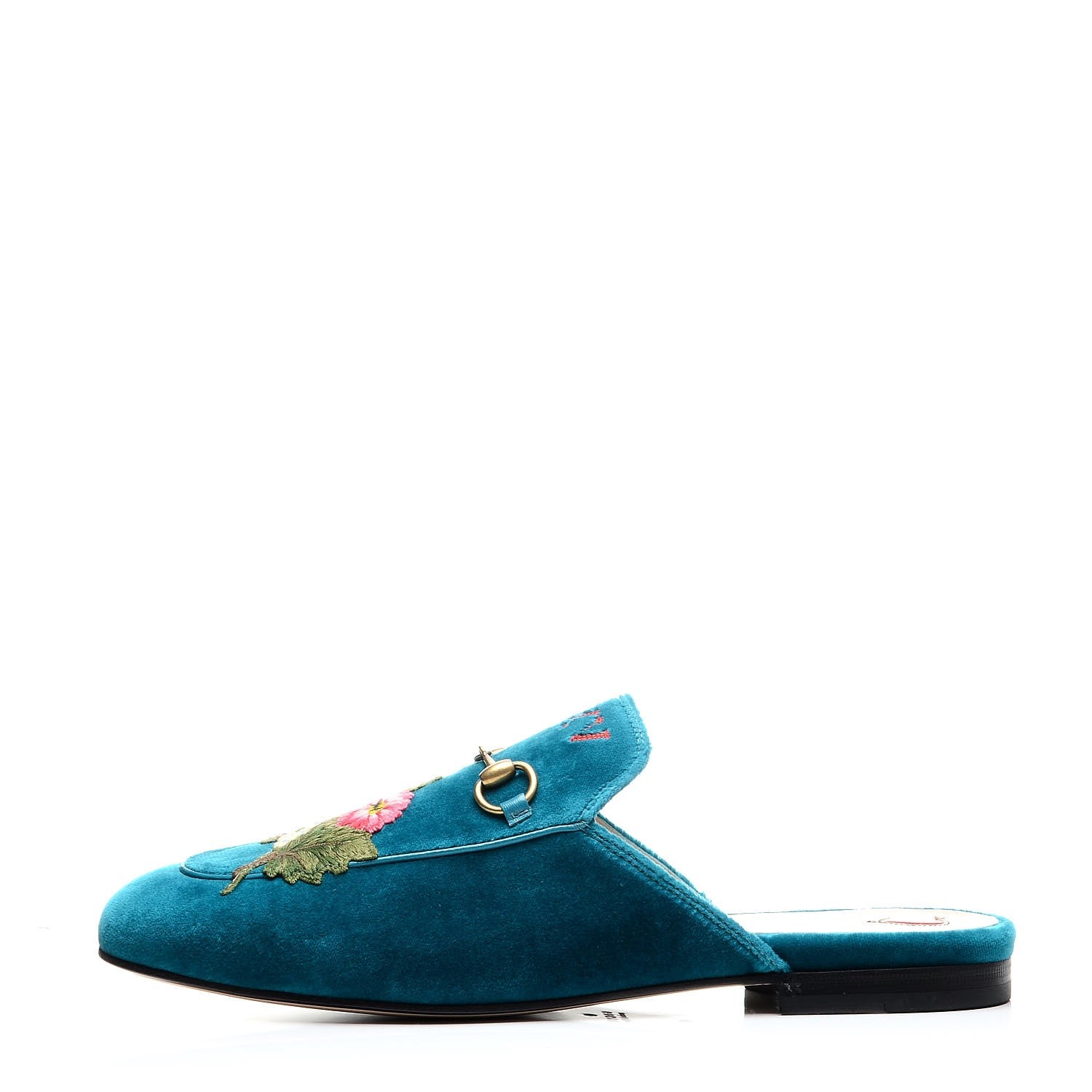 Gucci Velvet Floral Embroidered Womens Princetown Slippers 40 Pavone 1 of 10
