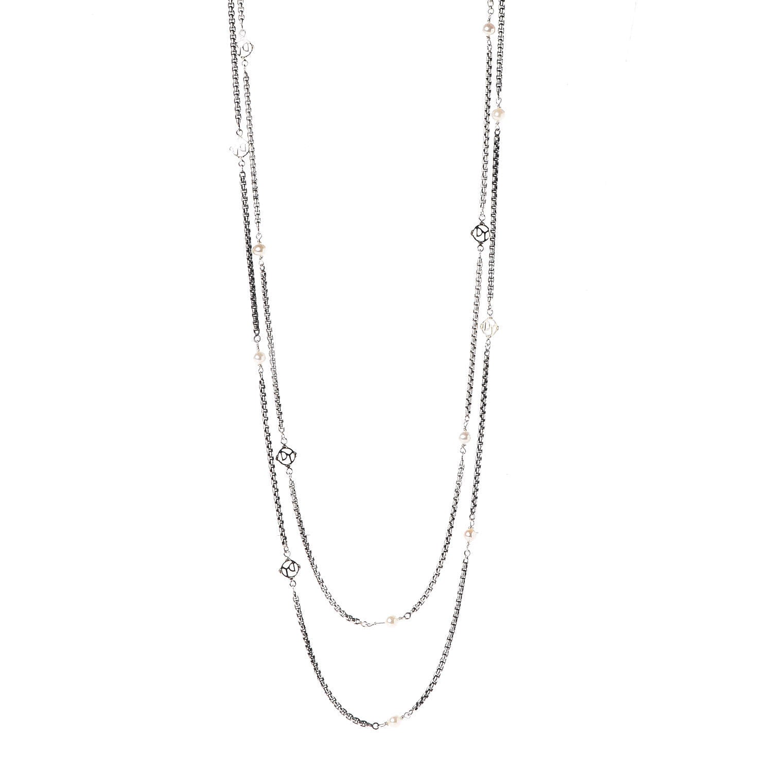 David Yurman Sterling Silver 14K Yellow Gold Pearl Logo Station Necklace 62" 1 of 8