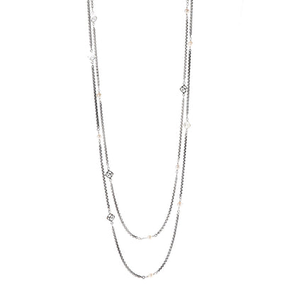 David Yurman Sterling Silver 14K Yellow Gold Pearl Logo Station Necklace 62" 1 of 8