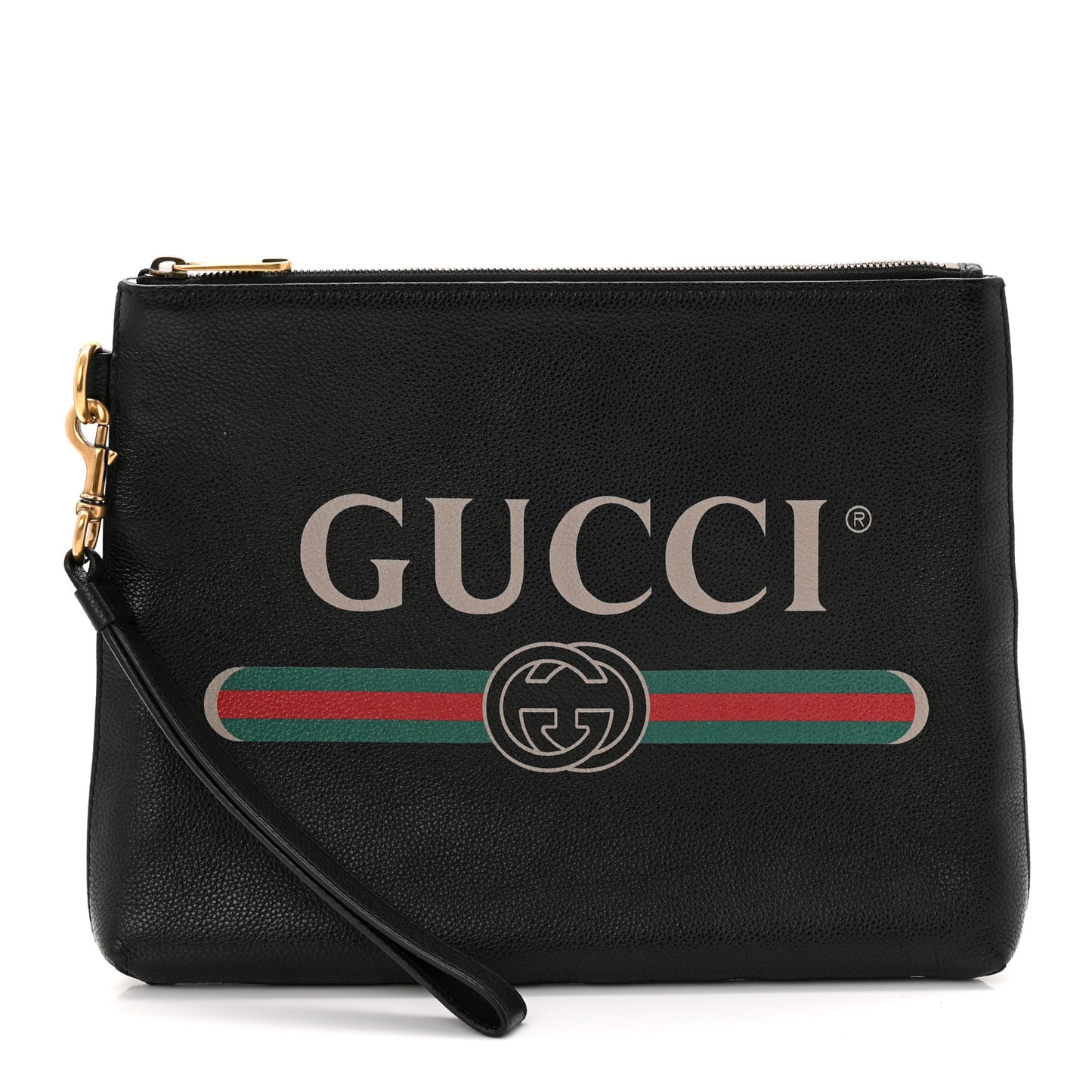 Pebbled Calfskin Logo Wristlet Black