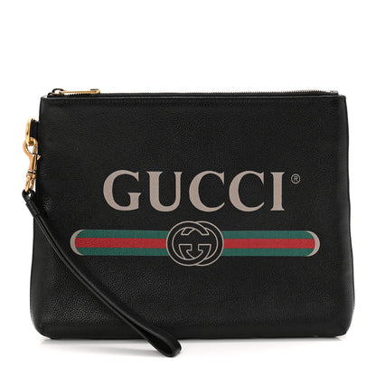 Gucci Pebbled Calfskin Logo Wristlet Black 1 of 10
