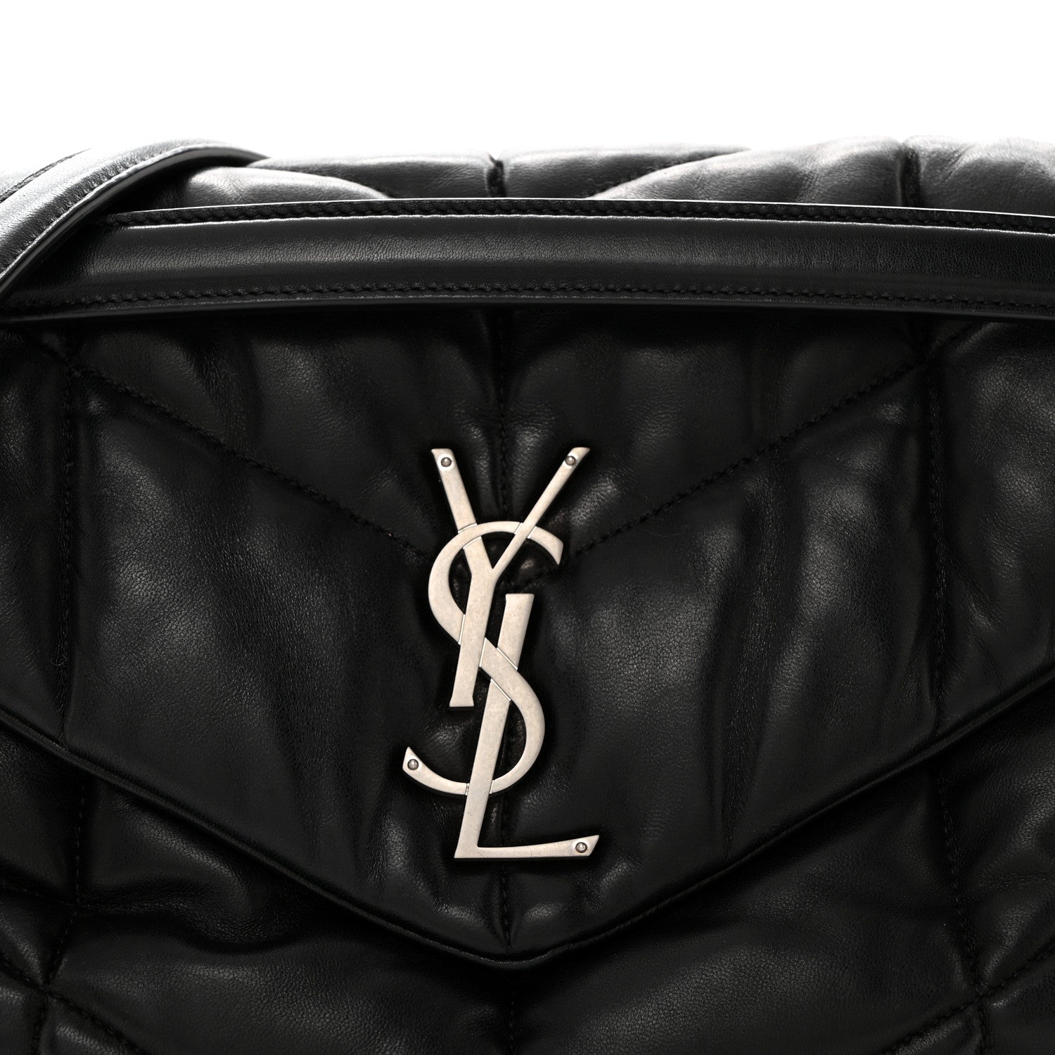 Saint Laurent Lambskin Quilted Medium Loulou Puffer Monogram Chain Satchel Black 9 of 11