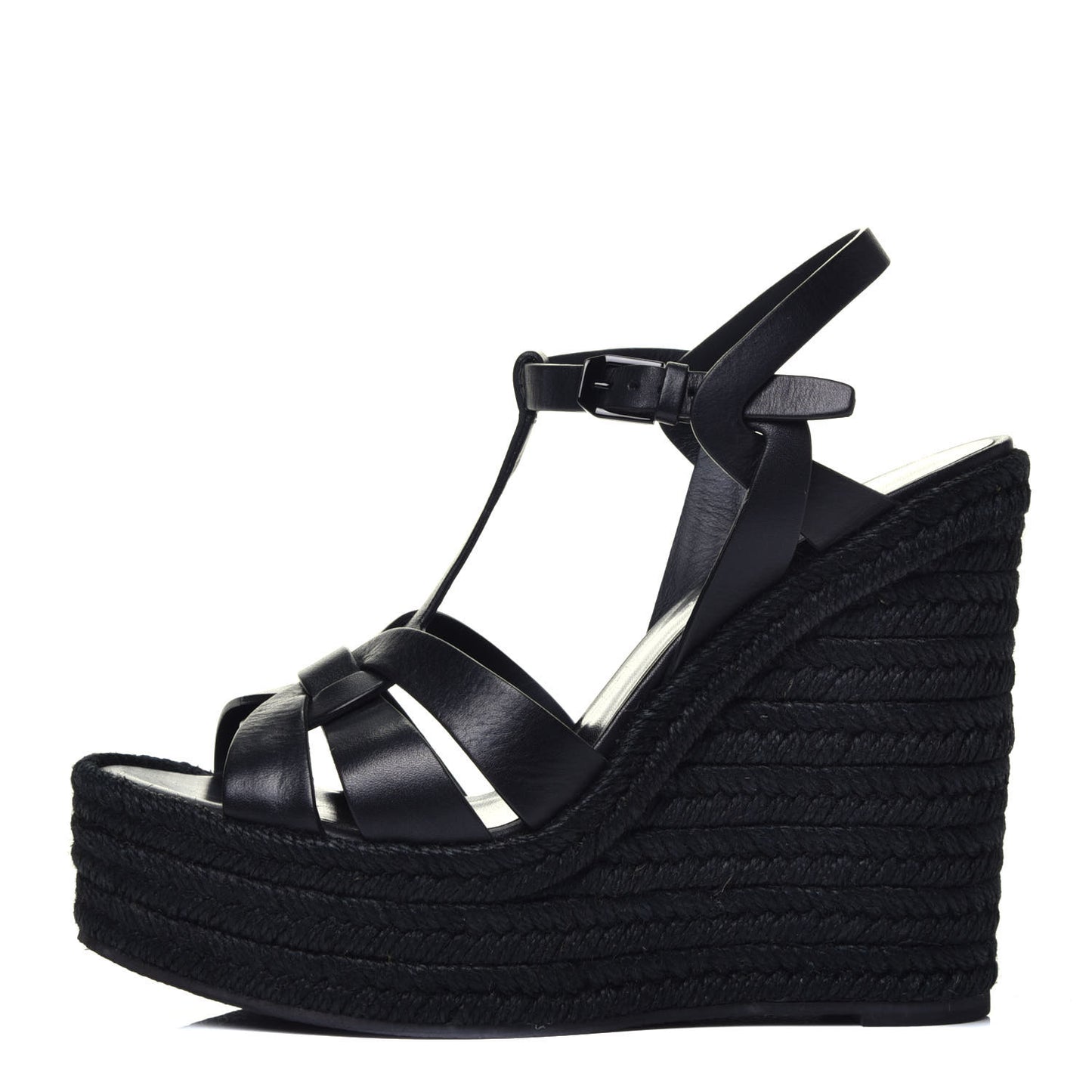 Calfskin Tribute 95 Platform Espadrille Wedge Sandals 38.5 Black