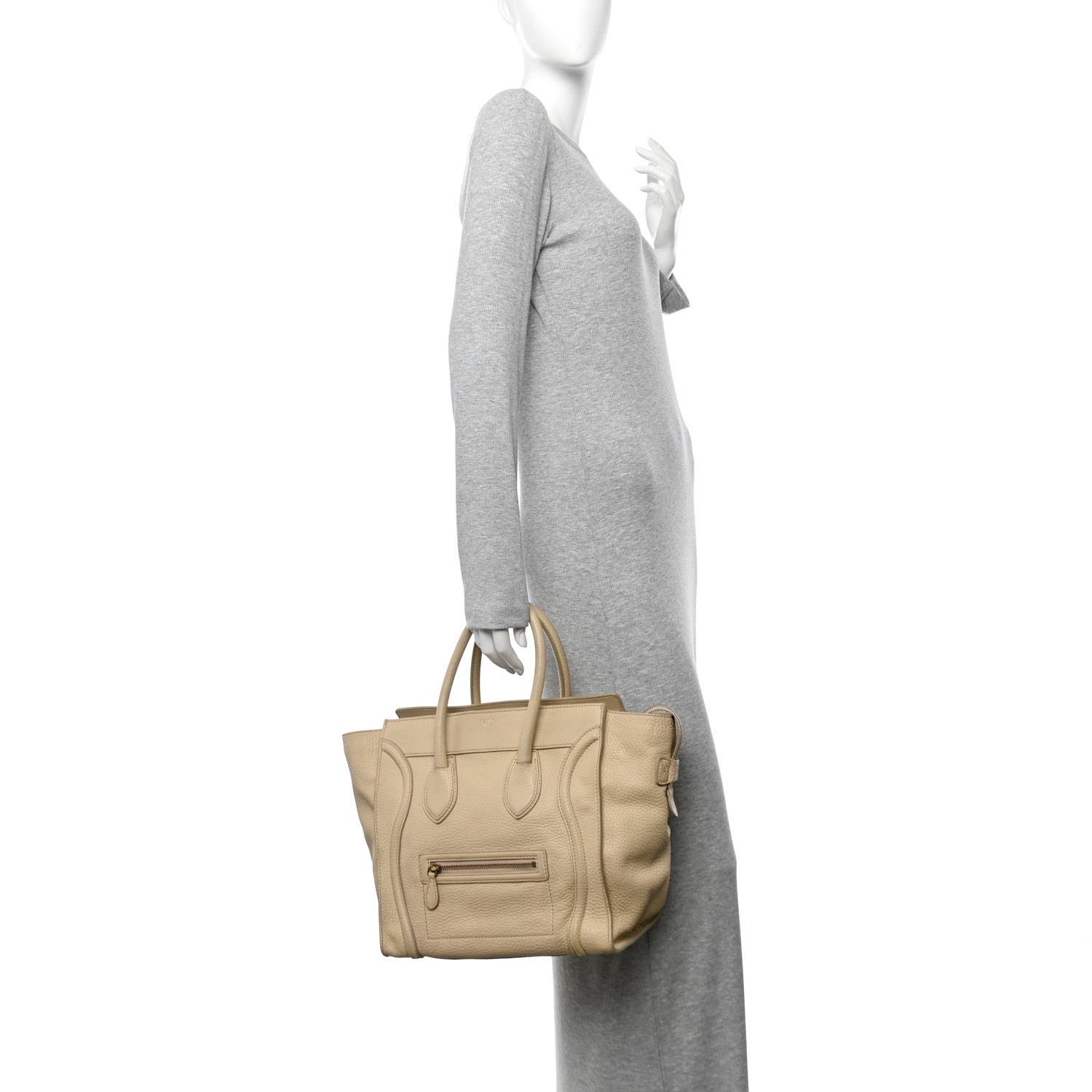 Celine Drummed Calfskin Mini Luggage Dune 2 of 14
