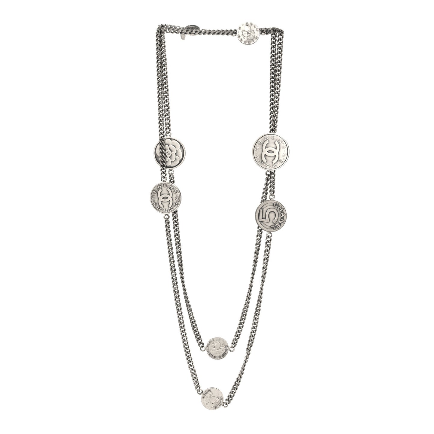 Metal Coin Long Necklace Silver
