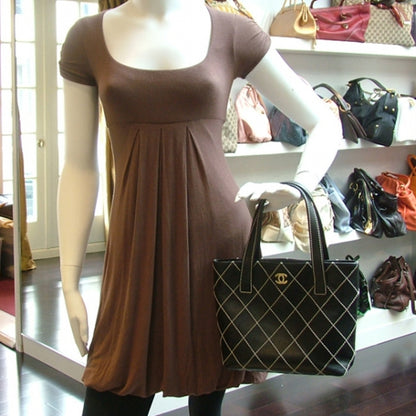 Chanel Leathter Quilted Surpique Tote Black 2 of 10