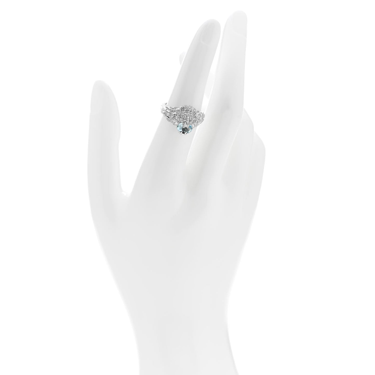 18K White Gold Diamond Aquamarine Pave Lion Head Ring 52 6