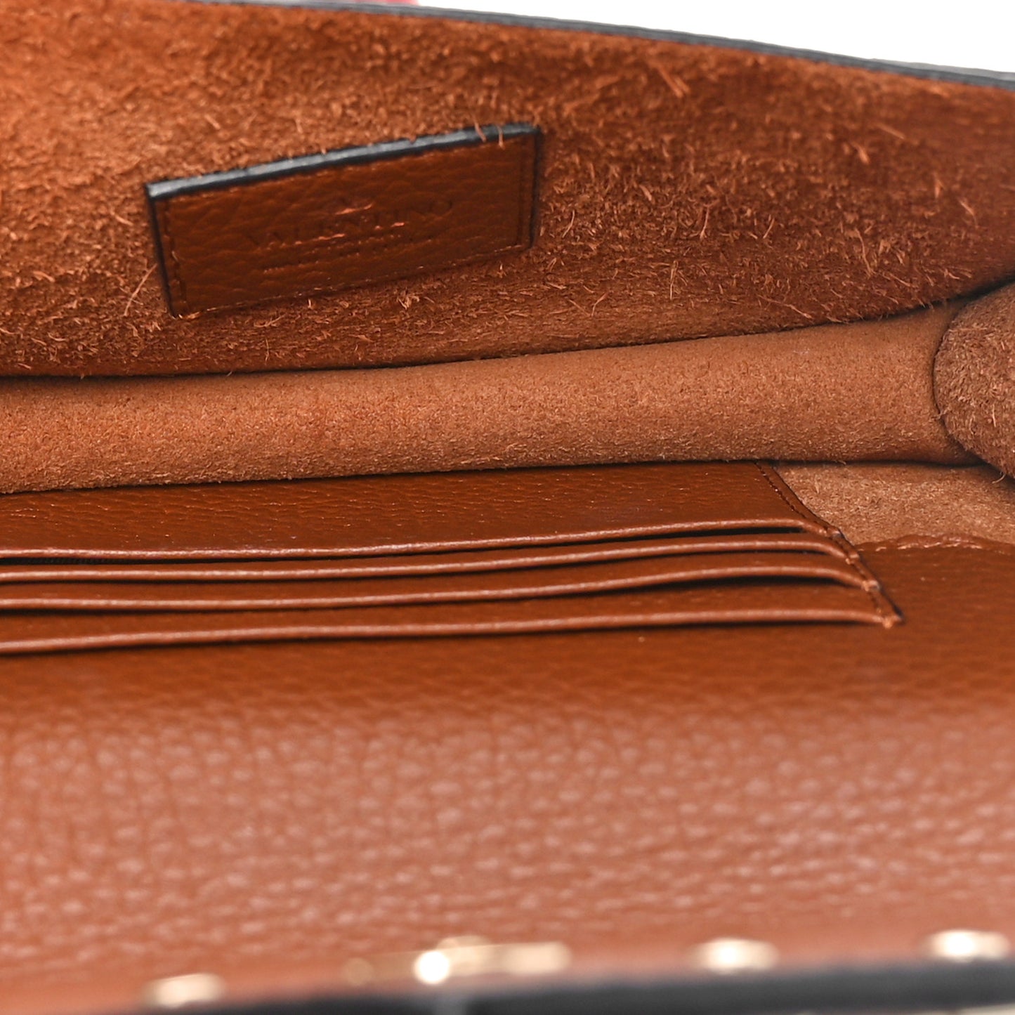 Pebbled Calfskin Rockstud Envelope Wallet on Chain Bright Cognac