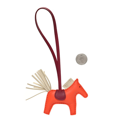 Hermes Milo Lambskin Grigri Rodeo Horse Bag Charm PM Orange Poppy Craie Terre Battue 2 of 3