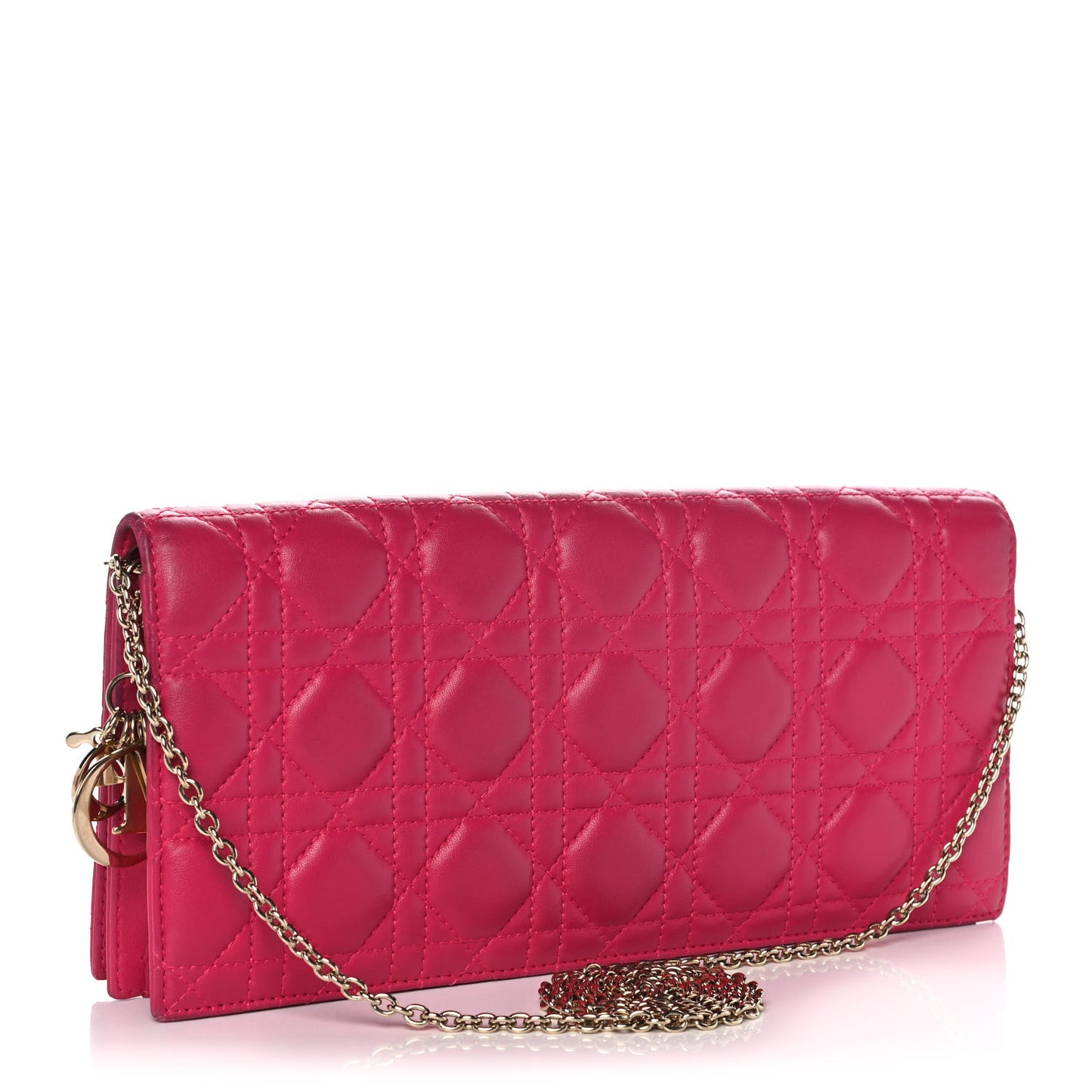 Lambskin Cannage Lady Dior Clutch Fuchsia