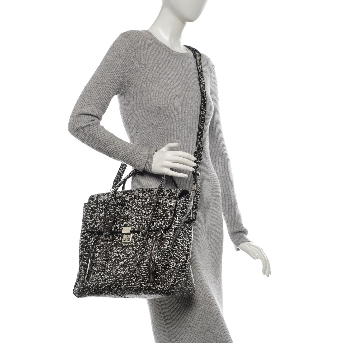 3.1 Textured Calfskin Medium Pashli Satchel Brown White