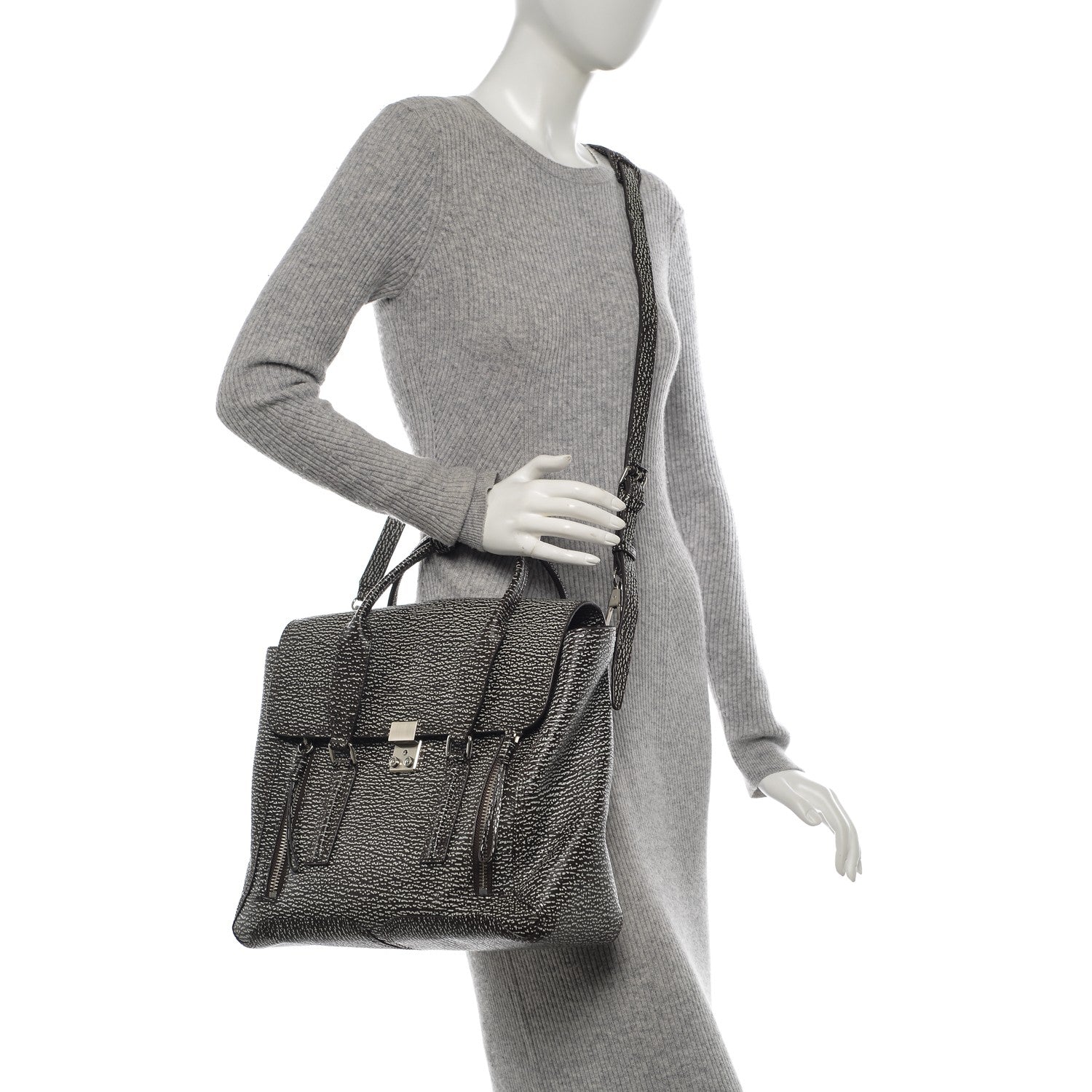 3.1 Phillip Lim 3.1 Textured Calfskin Medium Pashli Satchel Brown White 2 of 7