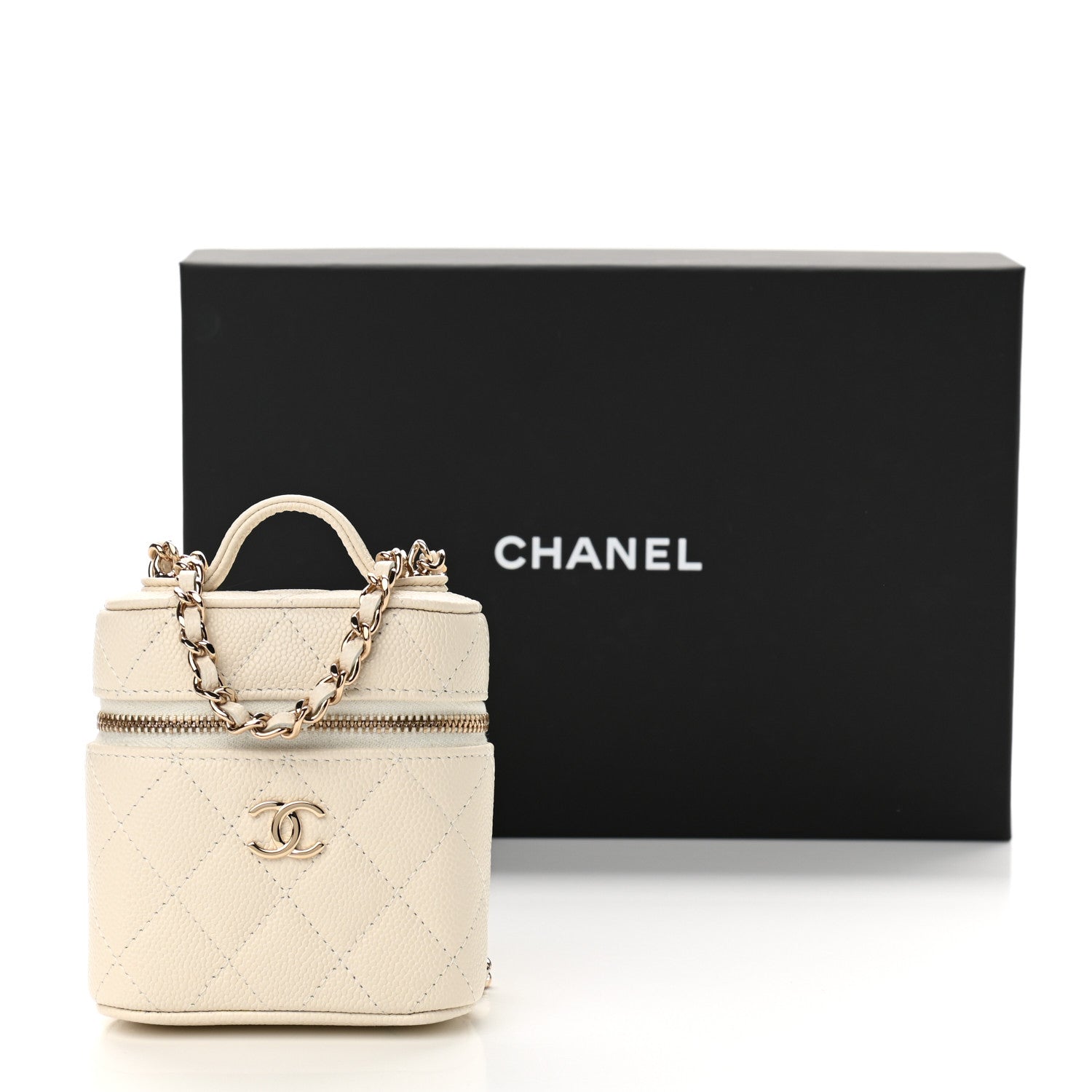 Chanel Caviar Quilted Small Handle With Care Vanity Case With Chain White 11 of 11