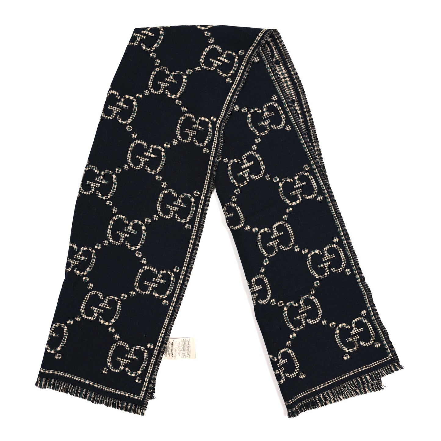 Wool Check GG Monogram Scarf Black Multicolor