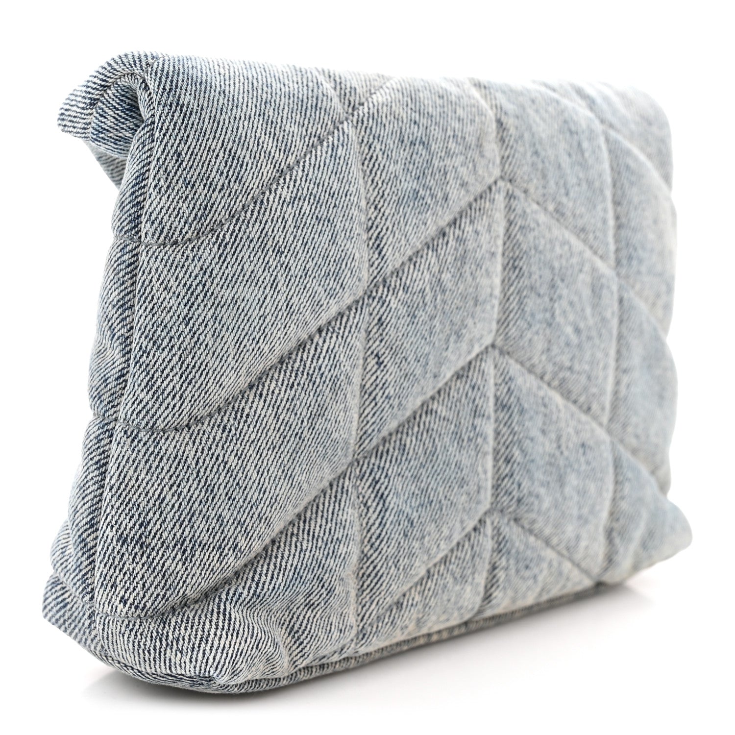 Saint Laurent Denim Quilted Monogram Loulou Puffer Pouch Clutch Blue Gray Light Azur 3 of 9