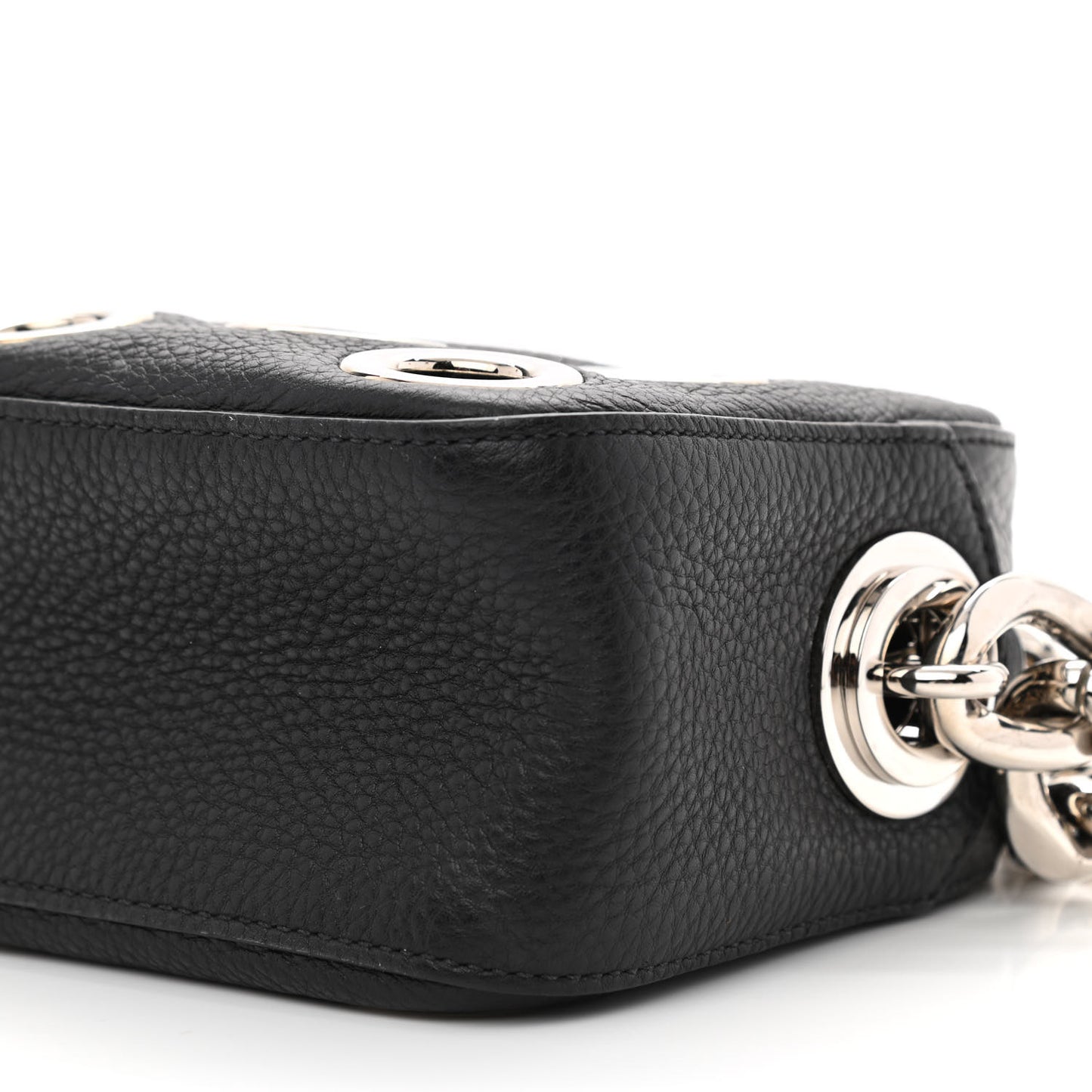 Vitello Daino Grommet Chain Satchel Bag Black
