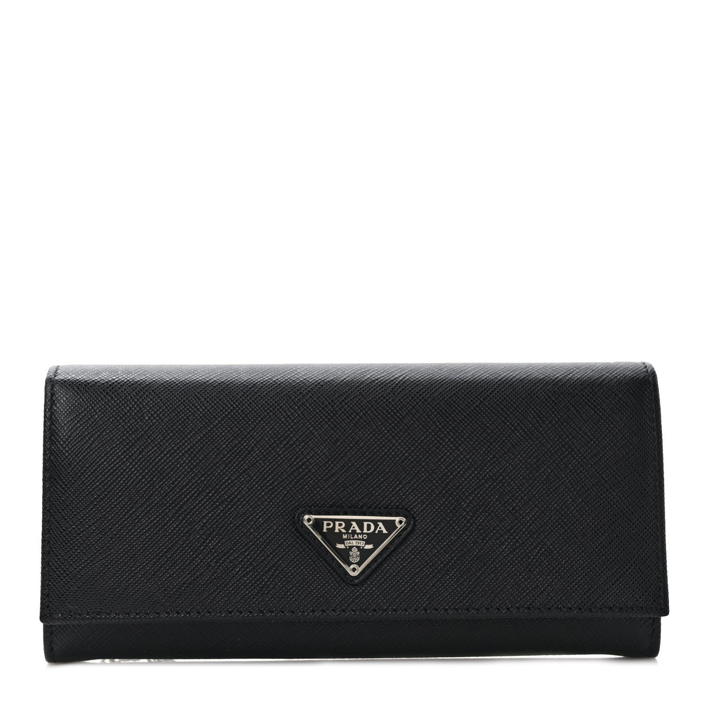 Saffiano Triangle Logo Continental Flap Travel Wallet Black