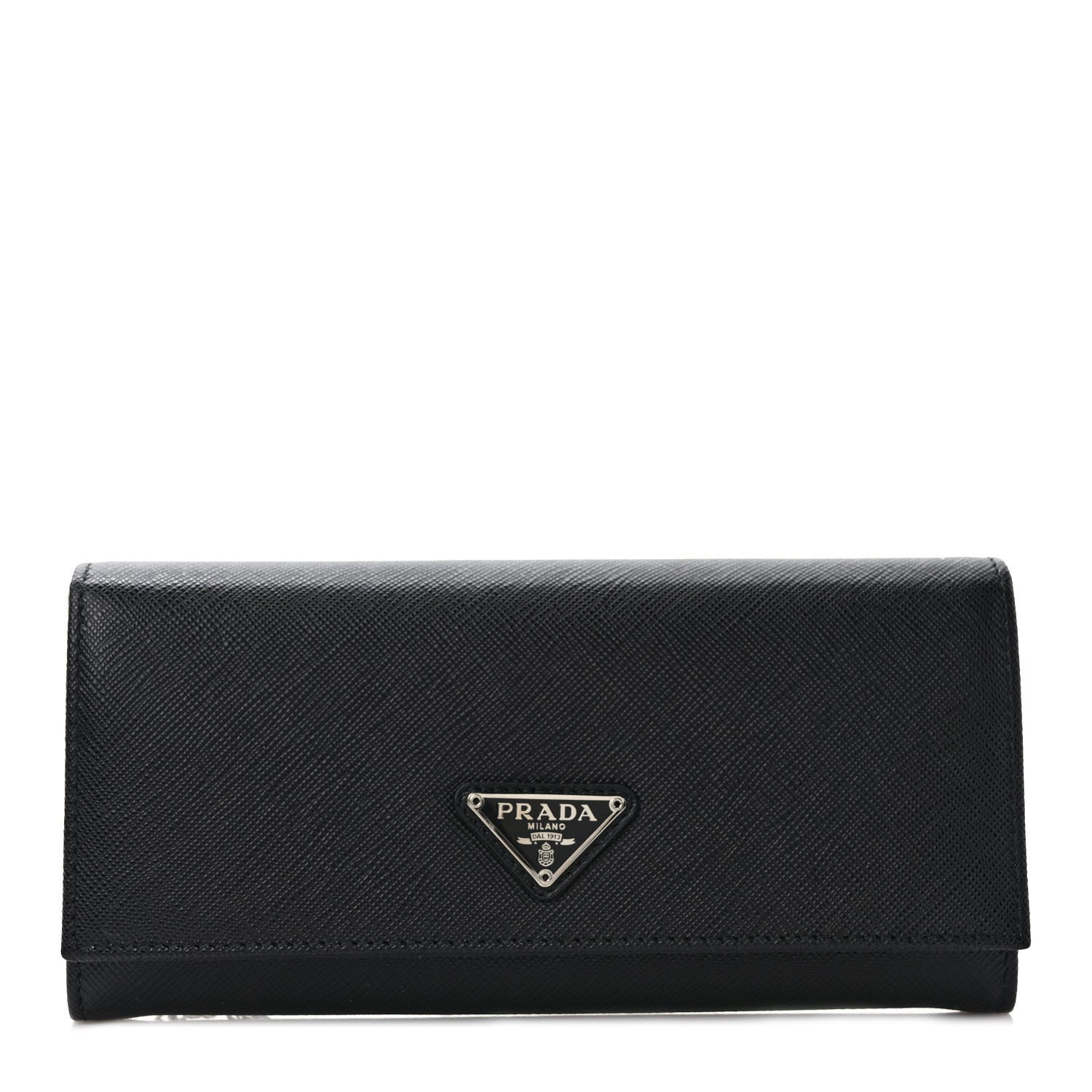 Prada Saffiano Triangle Logo Continental Flap Travel Wallet Black 3 of 8