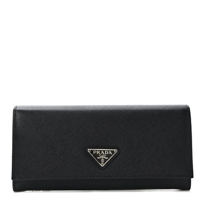 Prada Saffiano Triangle Logo Continental Flap Travel Wallet Black 3 of 8