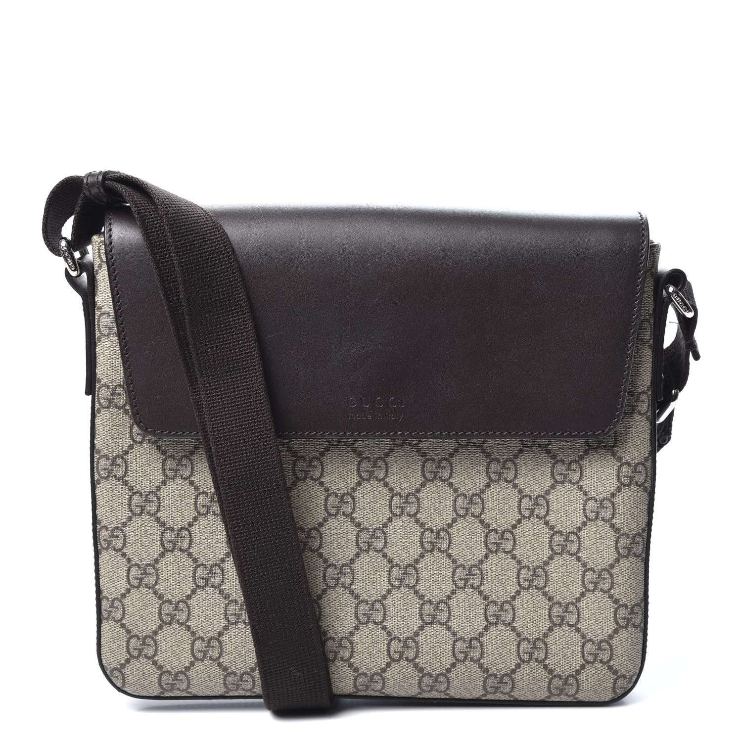 Gucci GG Supreme Monogram Selleria Calfskin Satchel Messenger Bag Beige Ebony Cocoa Marrone Scuro 1 of 13