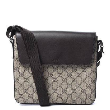 Gucci GG Supreme Monogram Selleria Calfskin Satchel Messenger Bag Beige Ebony Cocoa Marrone Scuro 1 of 13