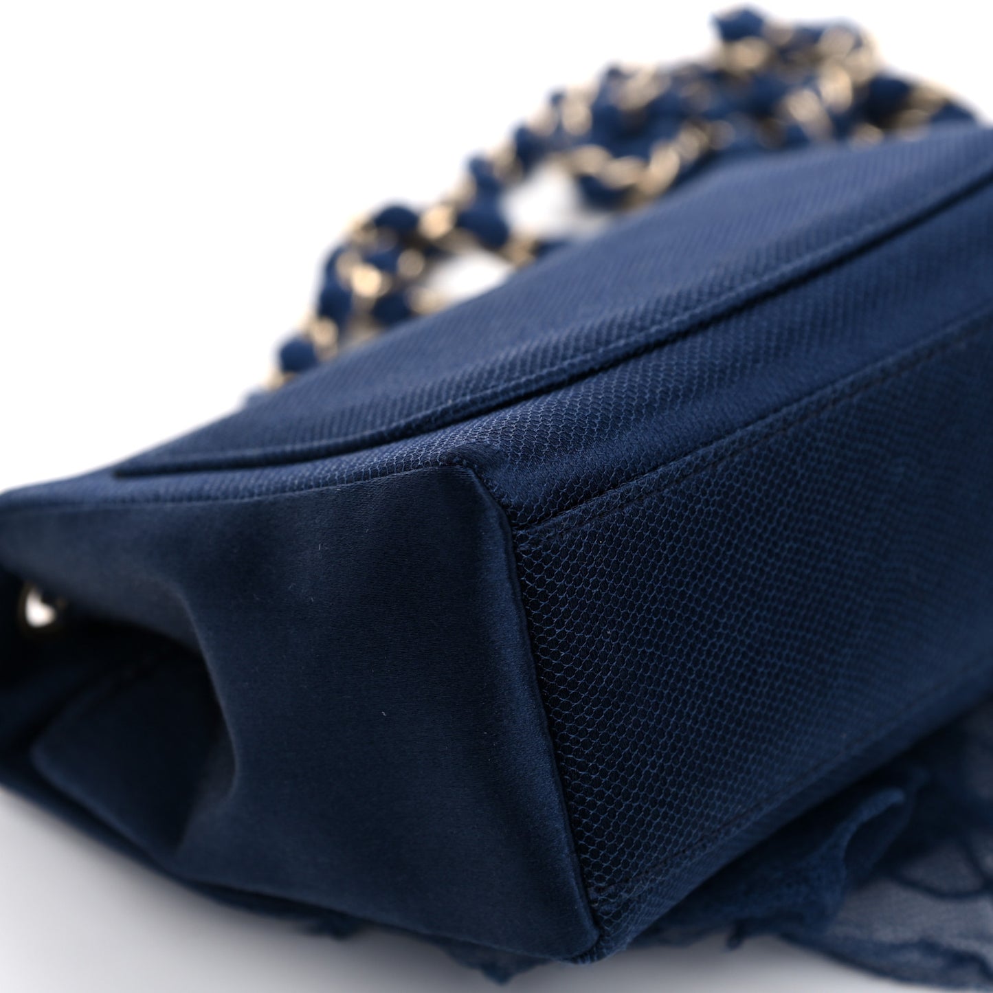 Satin Mesh Camellia Flap Navy Blue