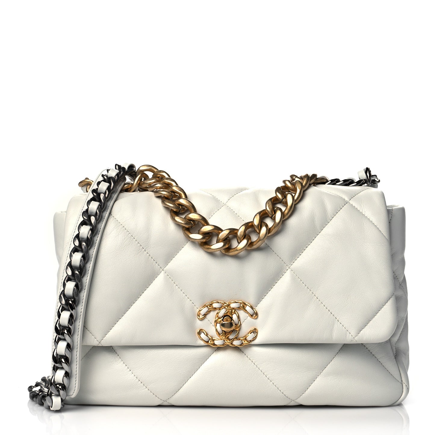 Goatskin Quilted Large Chanel 19 Flap White