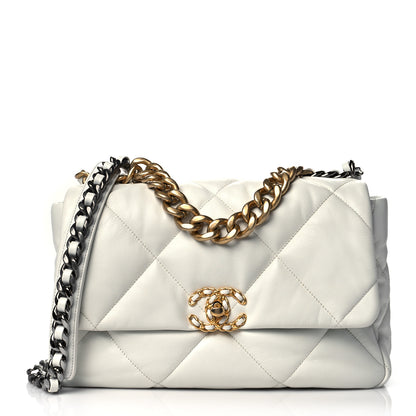 Chanel Goatskin Quilted Large Chanel 19 Flap White 1 of 10