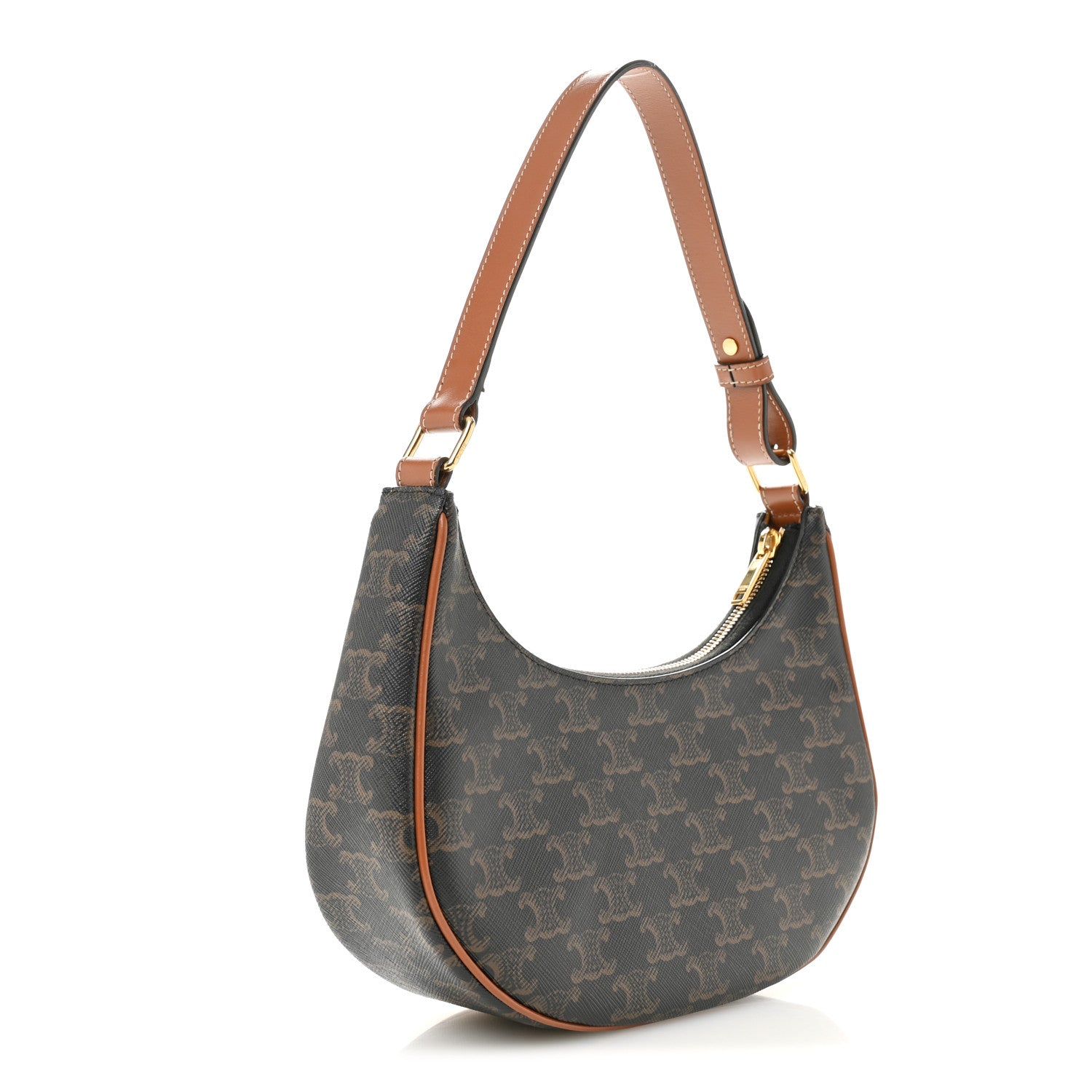 Celine Triomphe Canvas Calfskin Ava Shoulder Bag Tan 3 of 12