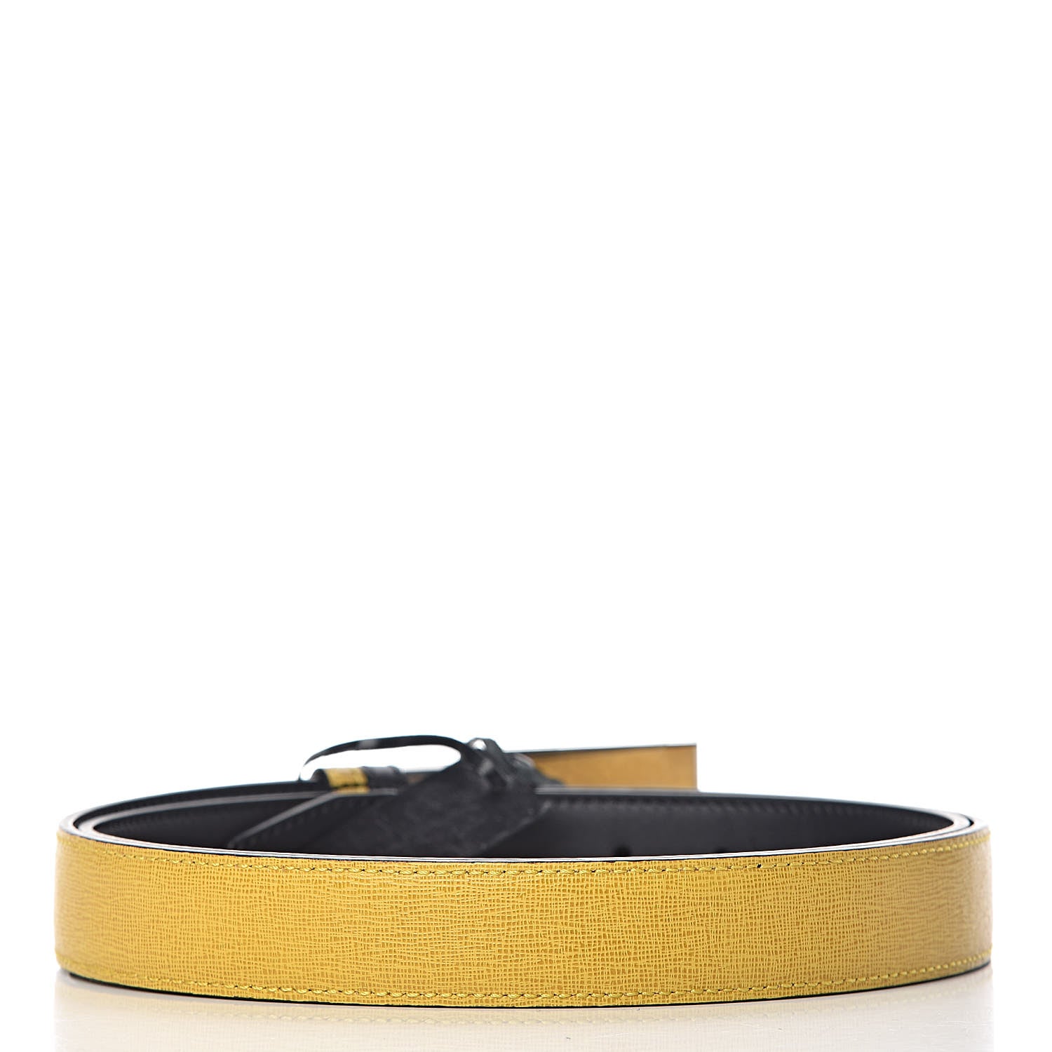 Fendi Vitello Havana Elite Monster Eyes Buckle Reversible Belt Yellow Black 5 of 9