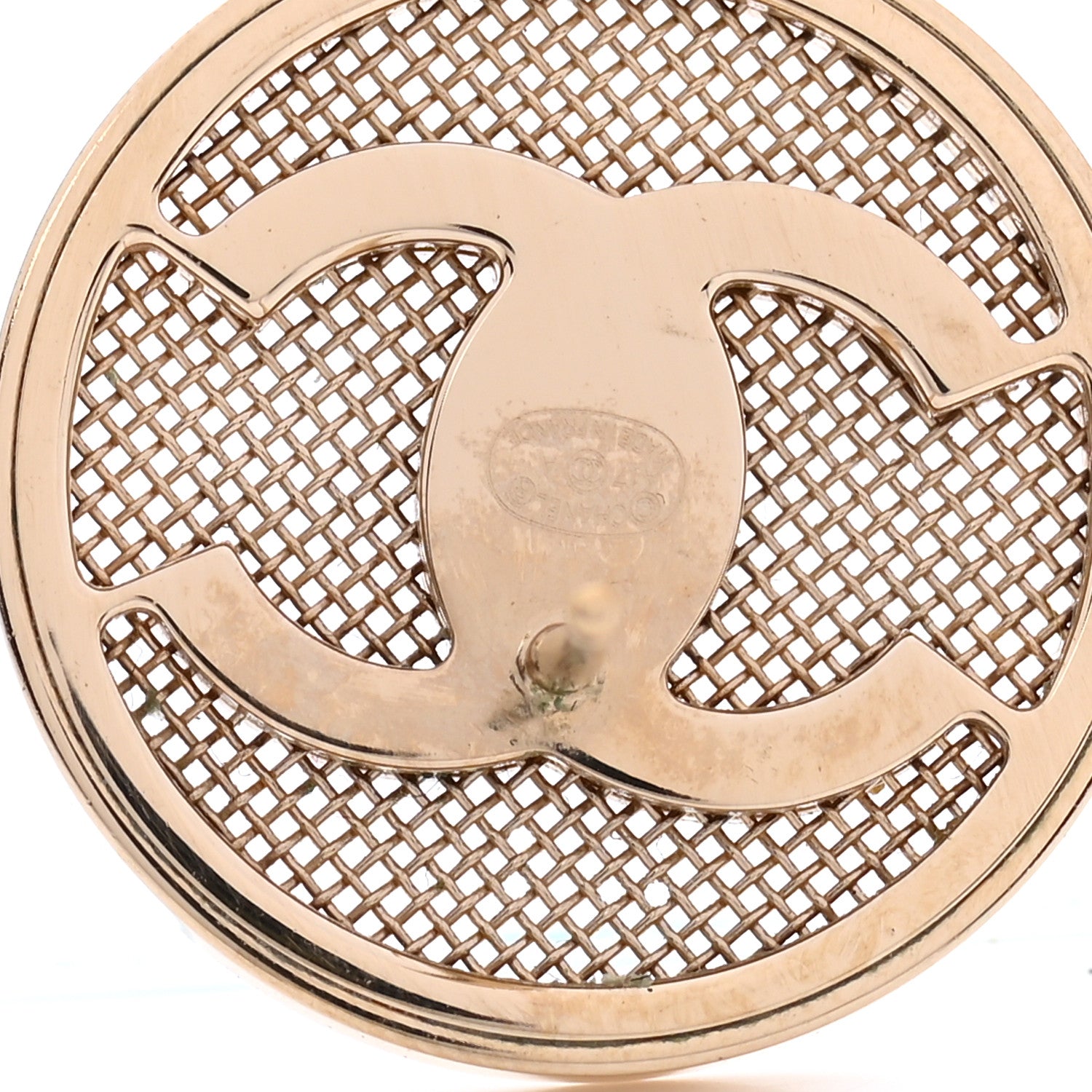 Chanel Metal Mesh Circle CC Earrings Gold 5 of 6