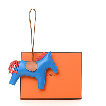 Hermes Milo Lambskin Grigri Rodeo Horse Bag Charm GM Bleu Zanzibar Rose Texas Gold 4 of 4