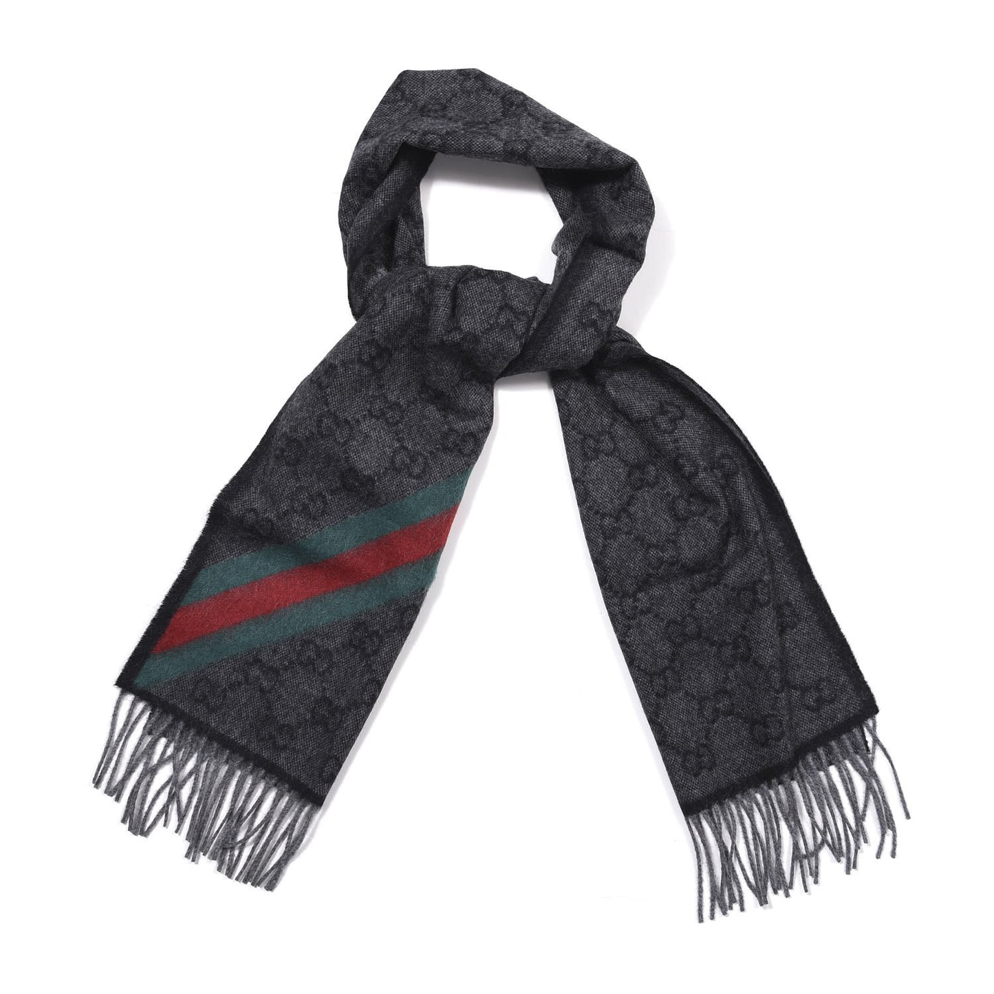 Wool Angora Monogram Web New Nikky Scarf Lead Dark Green