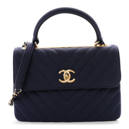Chanel Jersey Chevron Quilted Small Trendy CC Dual Handle Flap Bag Navy Blue 1 of 11